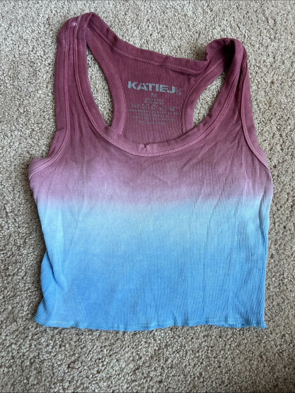 Katie J NYC Ombre Ribbed Racerback Tank Top - Mauve & Sky Blue